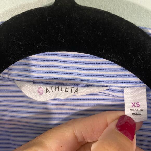 Athleta Women Blue Striped Long Sleeve Button Up Shirt Size XS - Picture 4 of 8